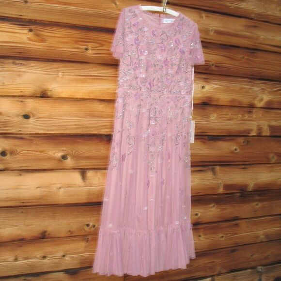 NWT Mac Duggal Embellished Illusion Cap Sleeve Column Gown Pink 2 - Picture 6 of 13